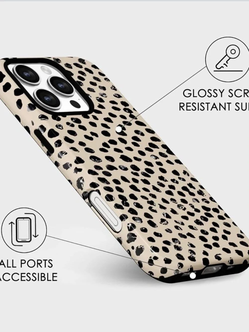 Leopard Print MagSafe-Compatible Phone Case - Cream/Black Polka Dot